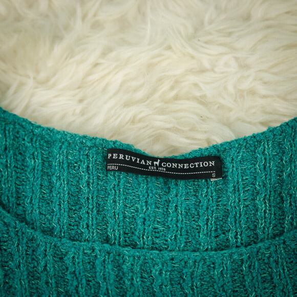 Peruvian Connection Size Small S Green Pima Cotton Ribbed 3/4 Sleeve Sweater - Picture 3 of 5